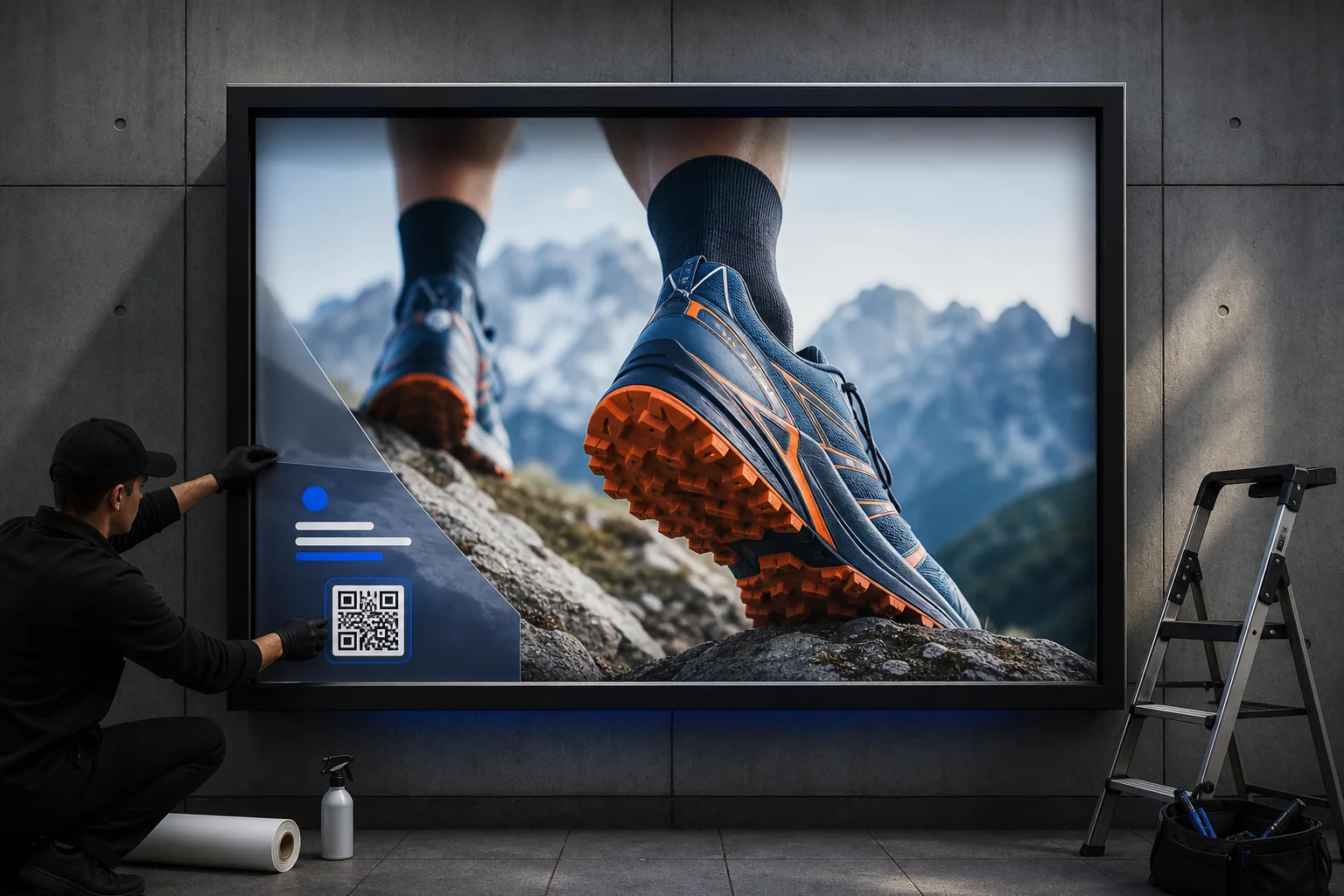 Outdoor creative production adding a QR code and promotional call to action