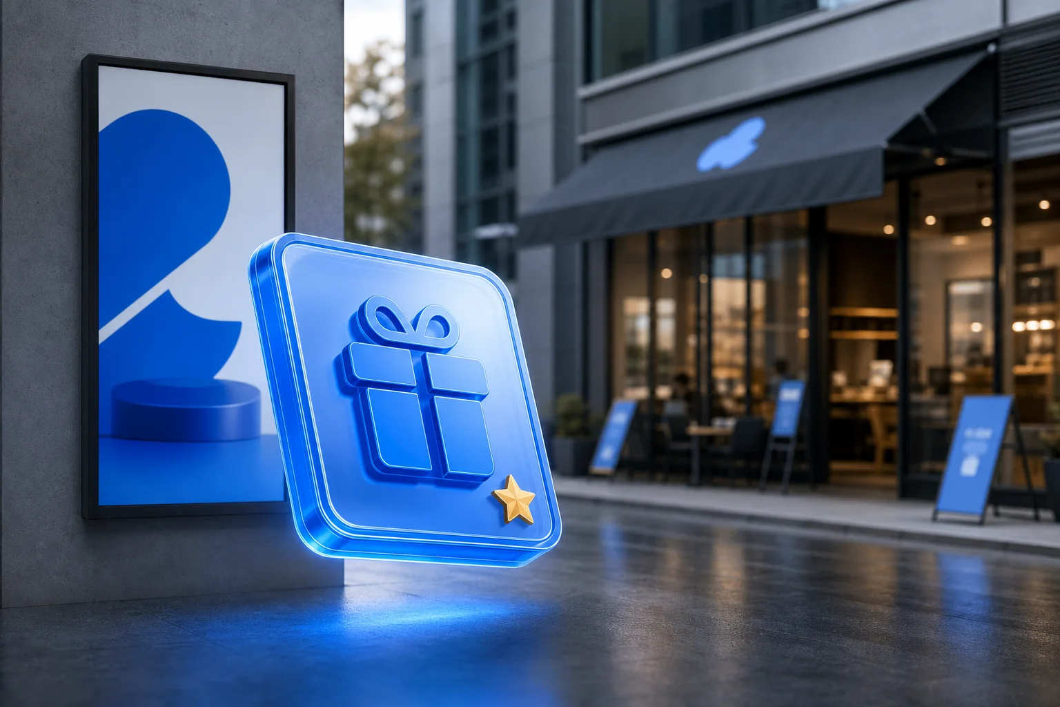 Promotional reward motivating a customer to visit a nearby store