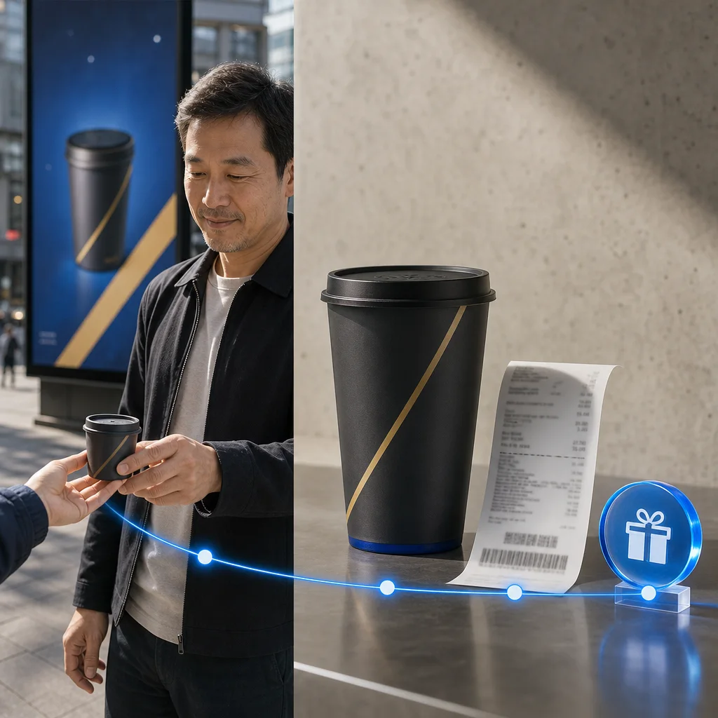 Product sampling connected to a receipt and digital reward journey