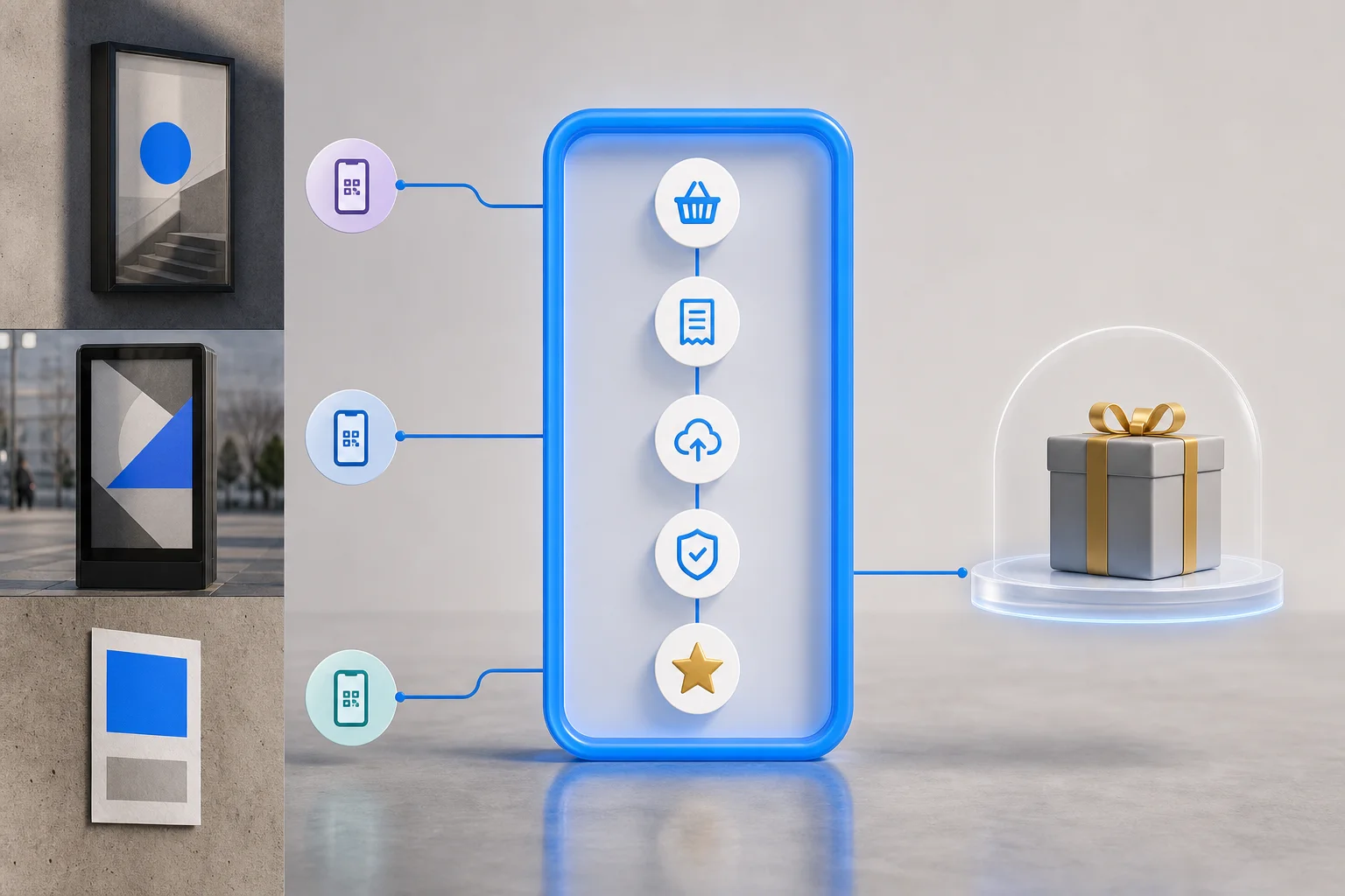 Outdoor creative variants connected through mobile response routes to purchase verification and reward