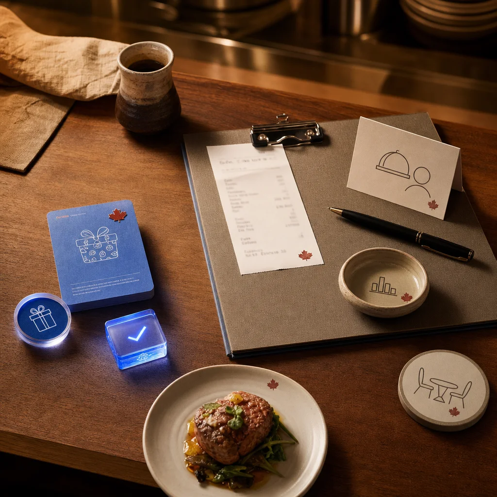 Restaurant receipt and campaign rewards beside a plated meal representing sales measurement.