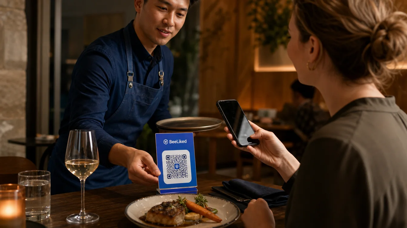 Restaurant server issues a single-use QR code invitation