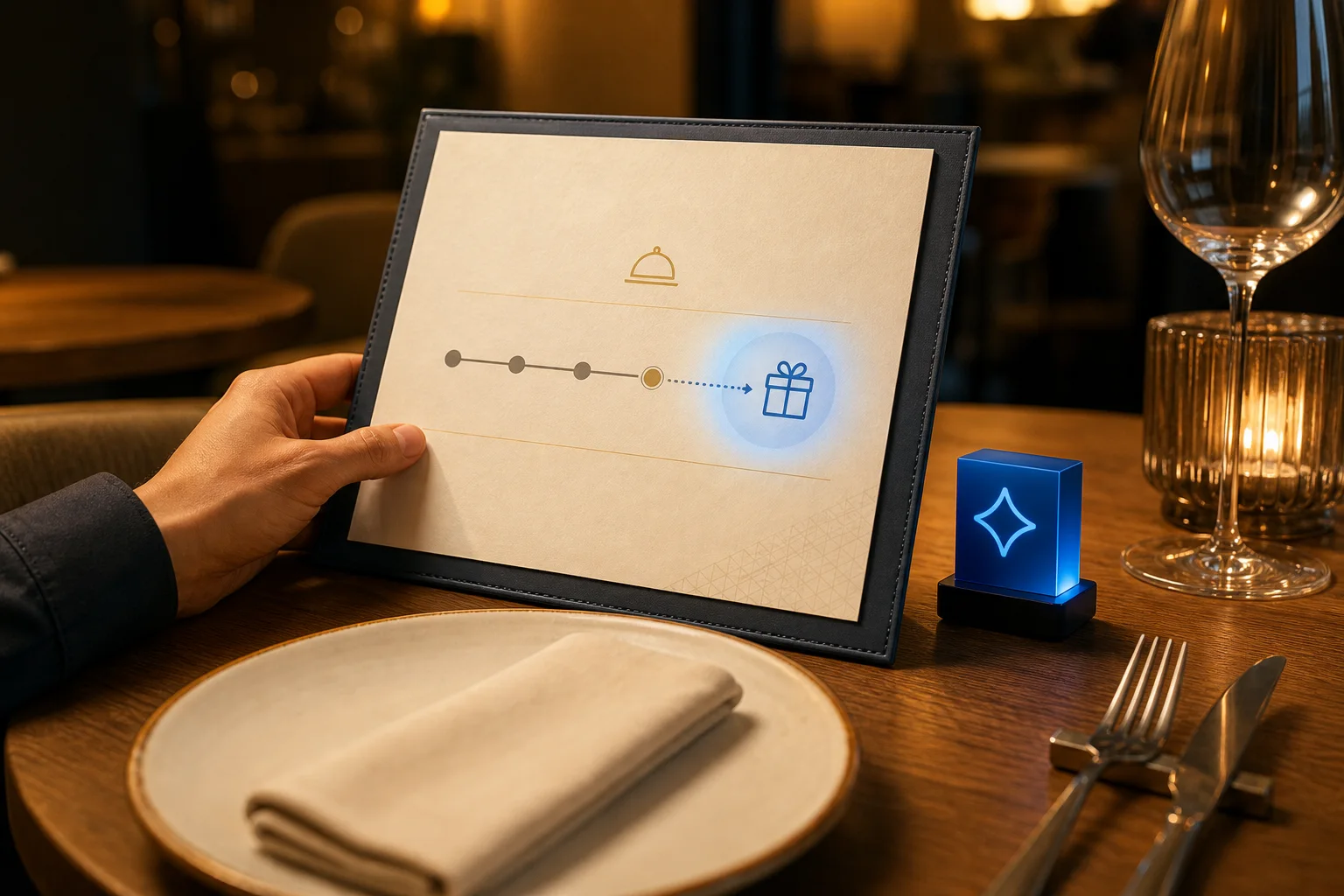 Diner sees a reward opportunity before ordering at a restaurant