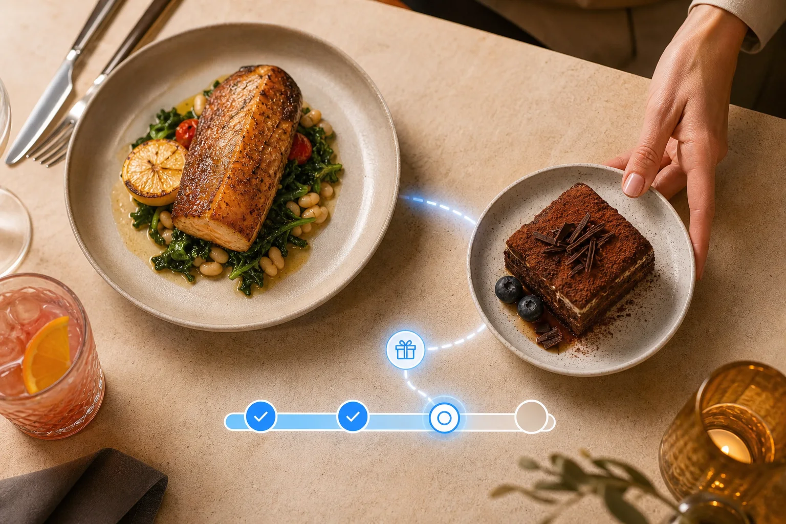 Diner adds a drink, side or dessert to reach the qualifying check value