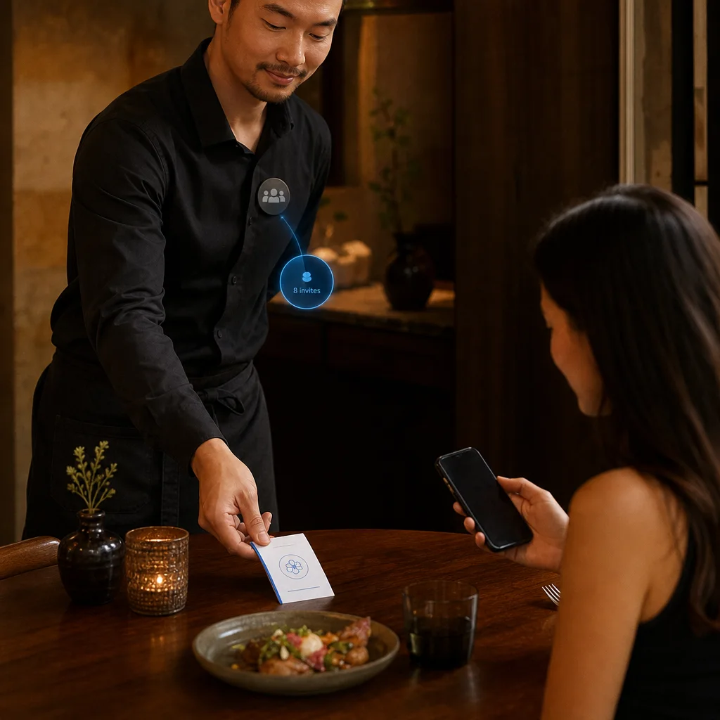 Restaurant server issues a diner invitation that can be attributed to the team member