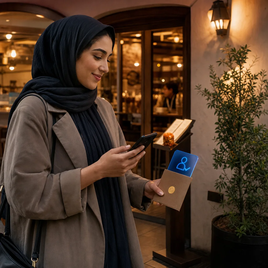 Restaurant customer using a phone after unlocking a private offer