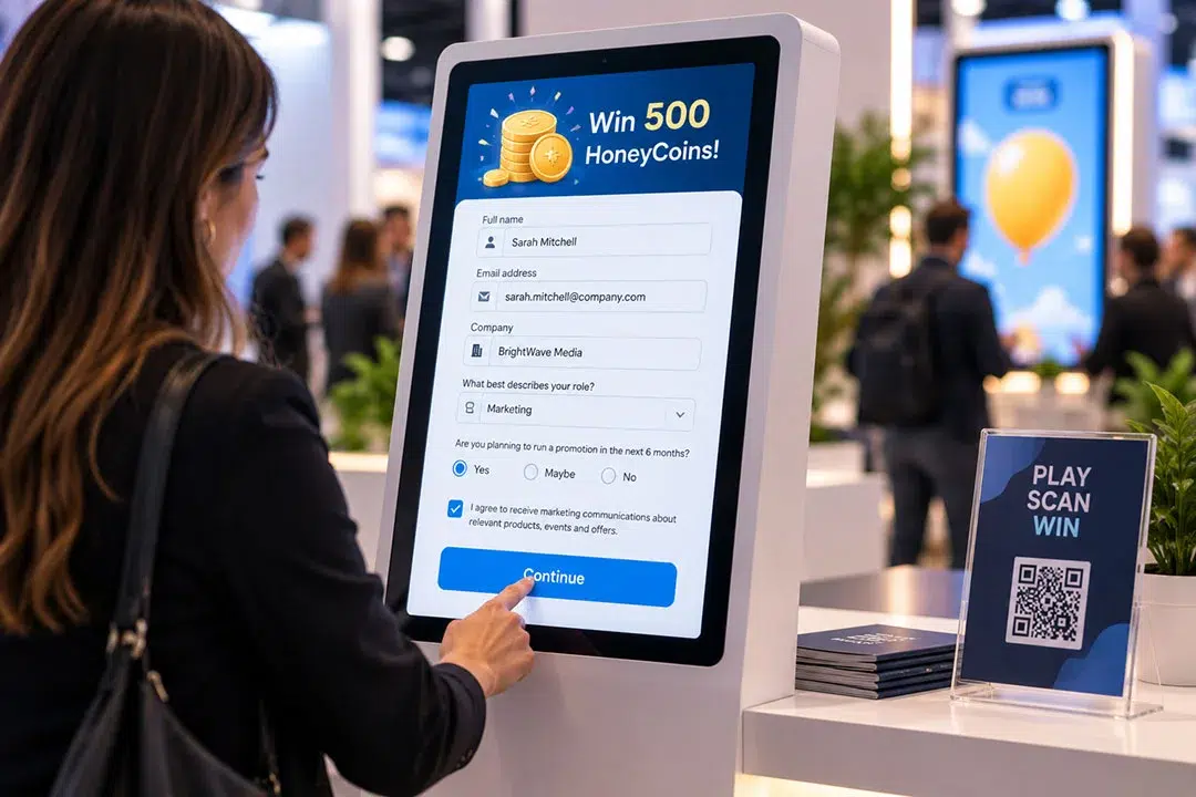 Permissioned attendee details and qualifying information captured during an event