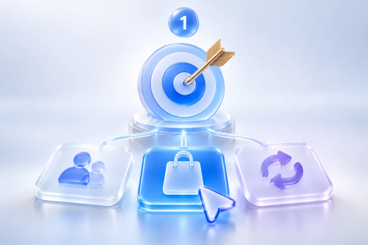Campaign goal selection connecting audience, purchase and repeat-customer objectives
