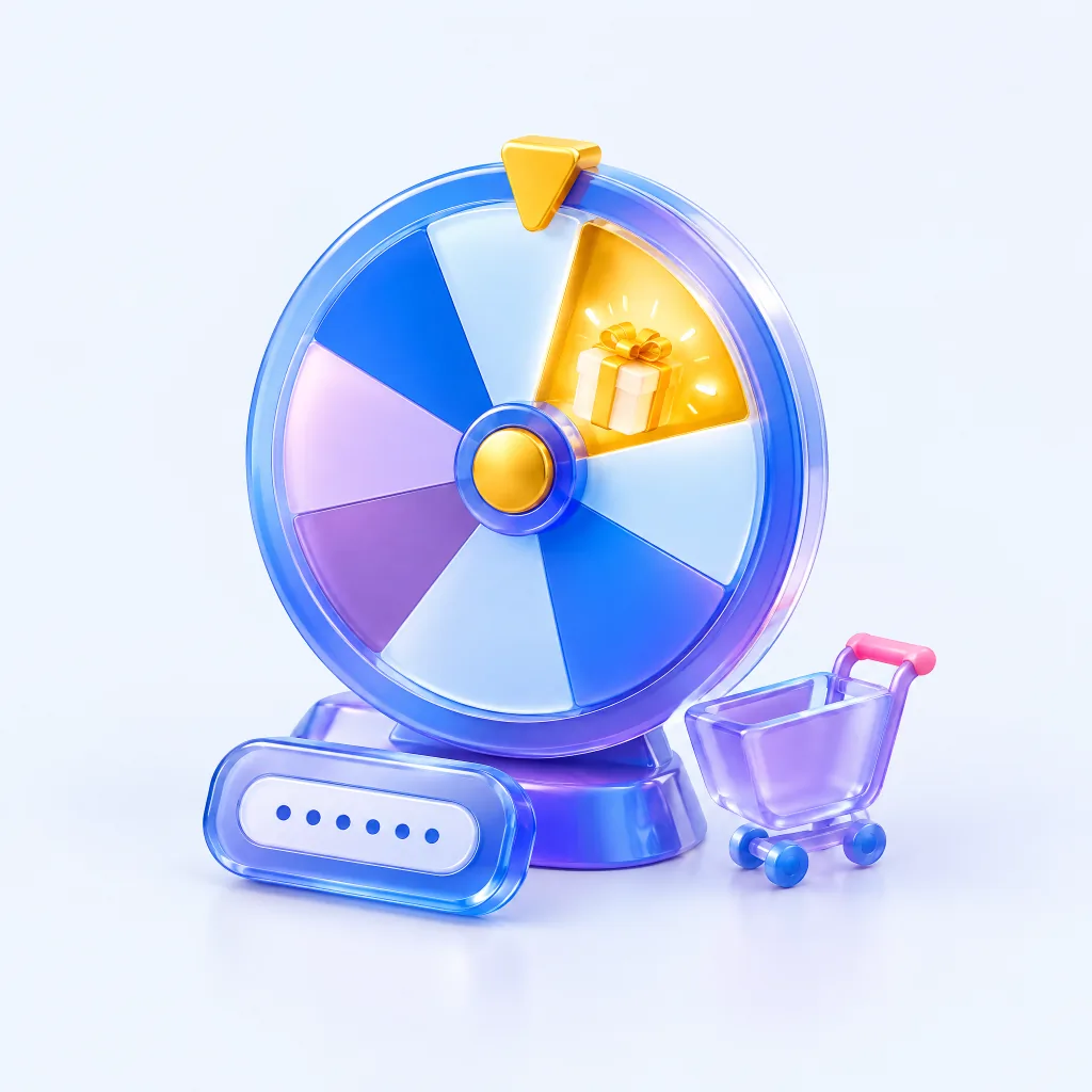 Interactive prize wheel and shopping cart illustrating controlled offer allocation