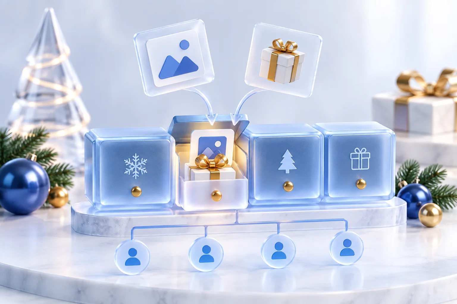 Holiday campaign content and rewards organized into reveal windows