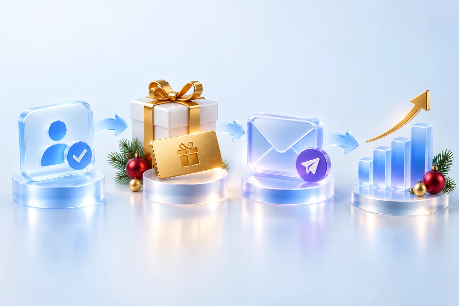 Customer reward journey from participation to email follow-up and growth