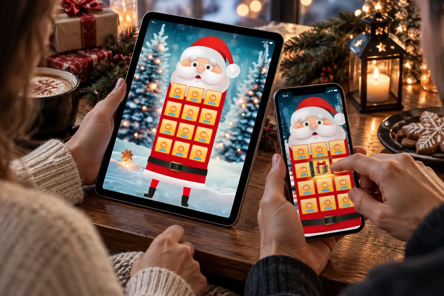 Branded Christmas Advent Calendar displayed on a tablet and smartphone