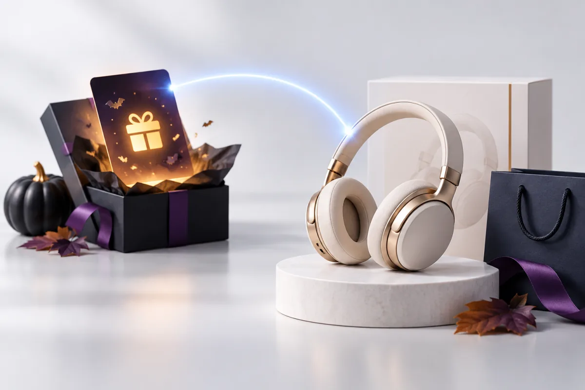 Halloween reward card connecting a promotion to a featured product
