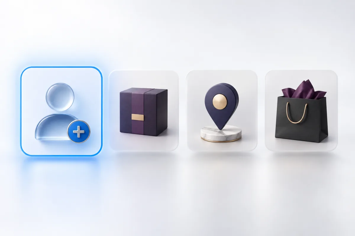 Four campaign action choices representing signup, product, location and purchase