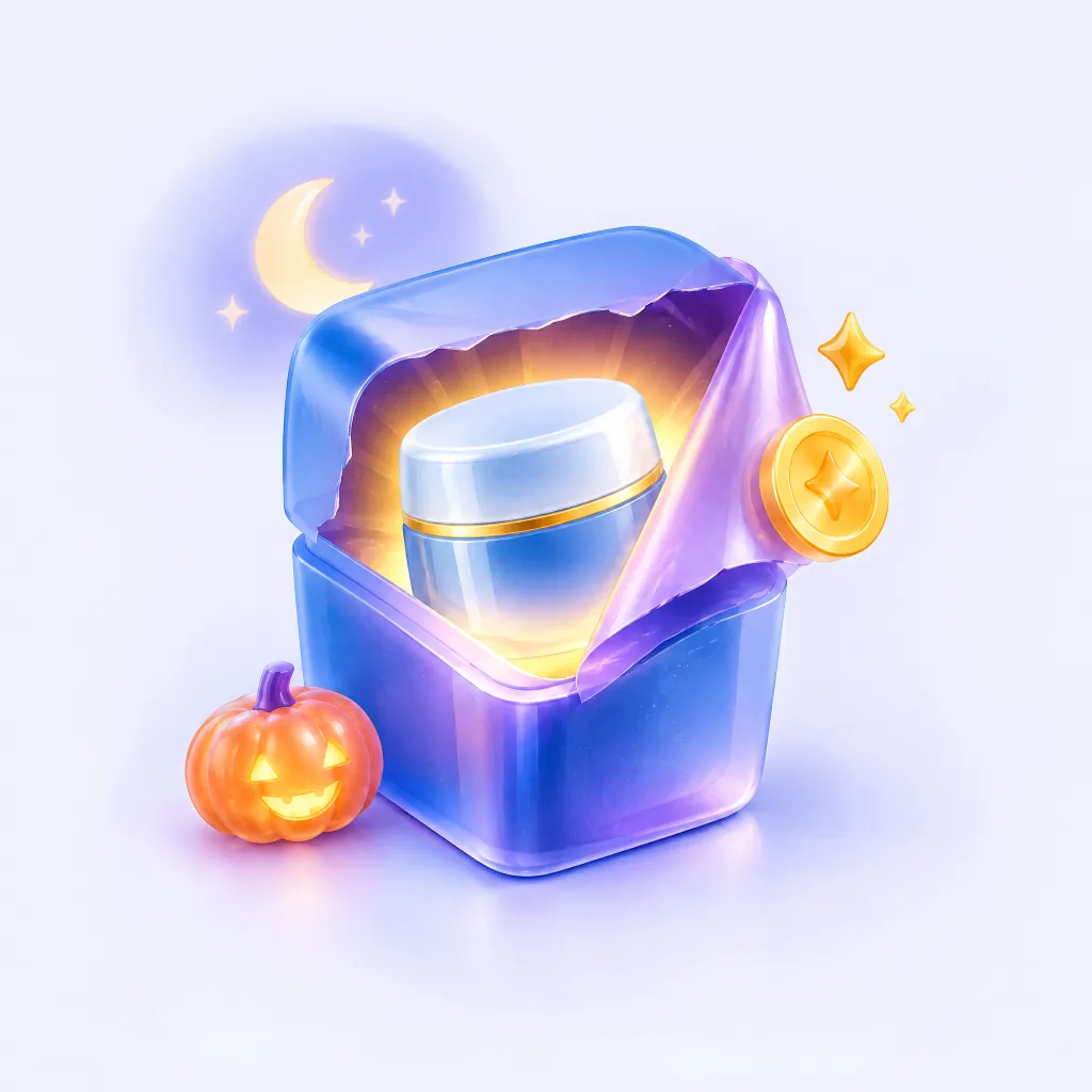 Halloween product reveal with a featured item and reward token
