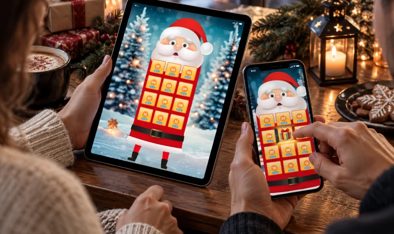 Customers opening a Christmas Advent Calendar promotion on a tablet and smartphone