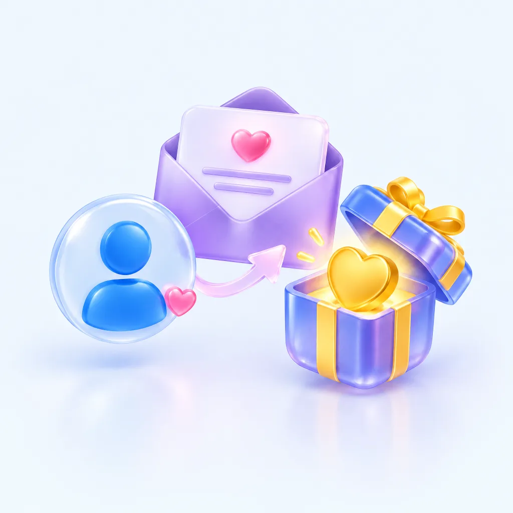 Customer appreciation journey connecting a personal invitation to a Valentine’s Day reward.